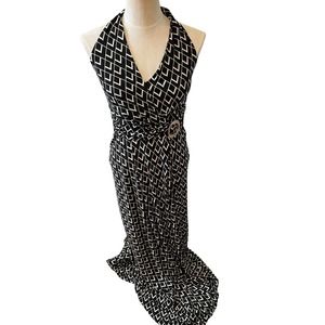 White House Black Market WHBM mod print maxi halter dress black 4